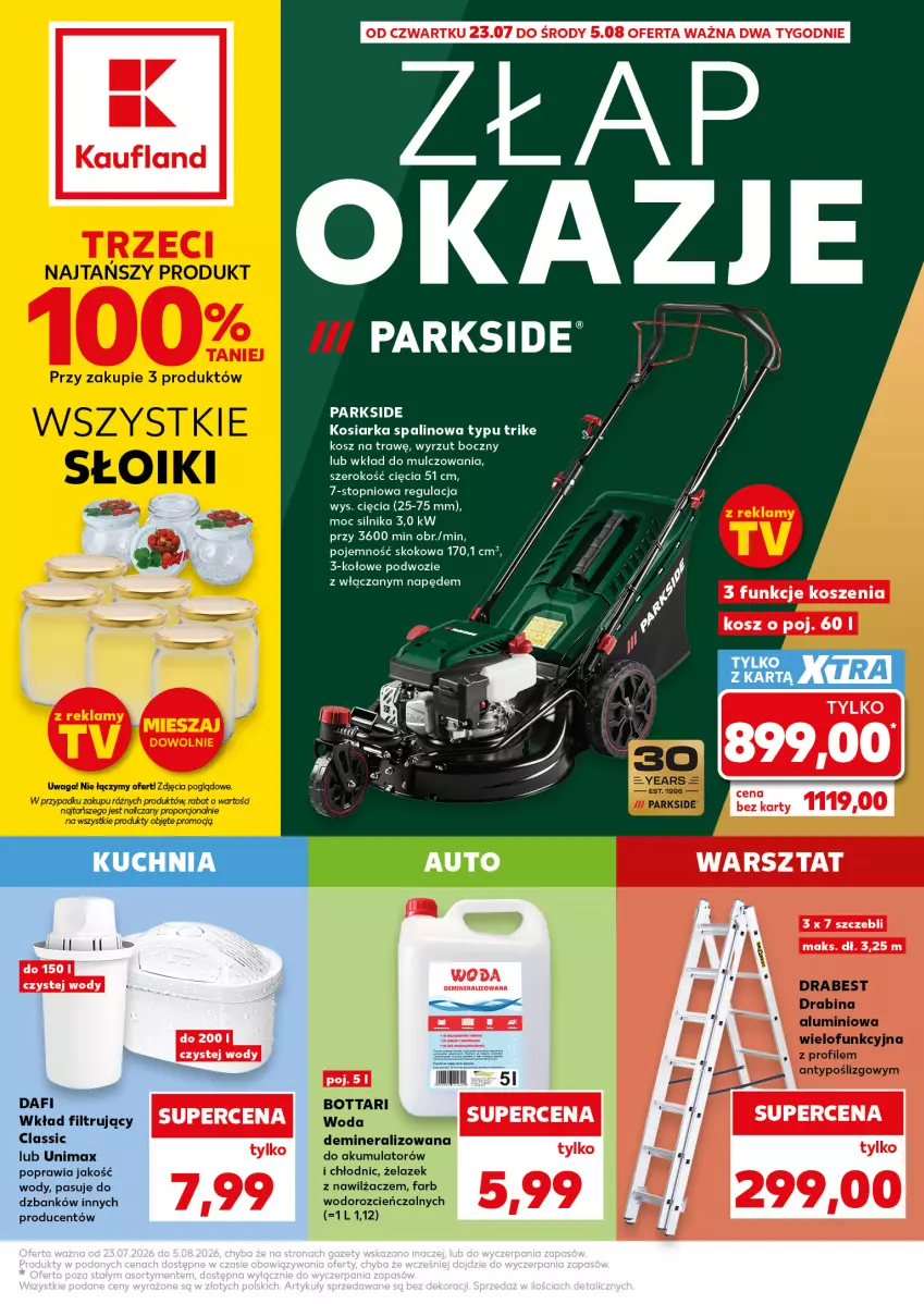 Gazetka promocyjna Kaufland - Kaufland - ważna 23.07 do 05.08.2026 - strona 1 - produkty: Kosiarka, Kosz, Parkside, Wkład filtrujący, Woda