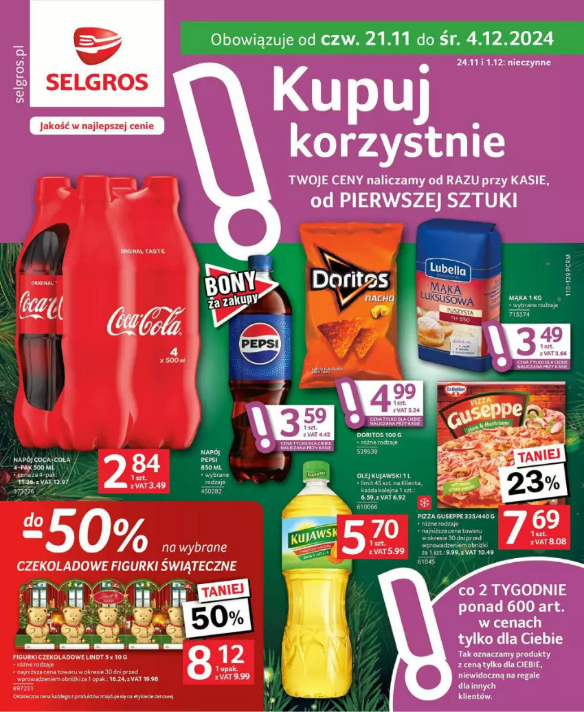 Gazetka promocyjna Selgros - ważna 21.11 do 04.12.2024 - strona 1 - produkty: Mąka, Napój, Olej, Pepsi