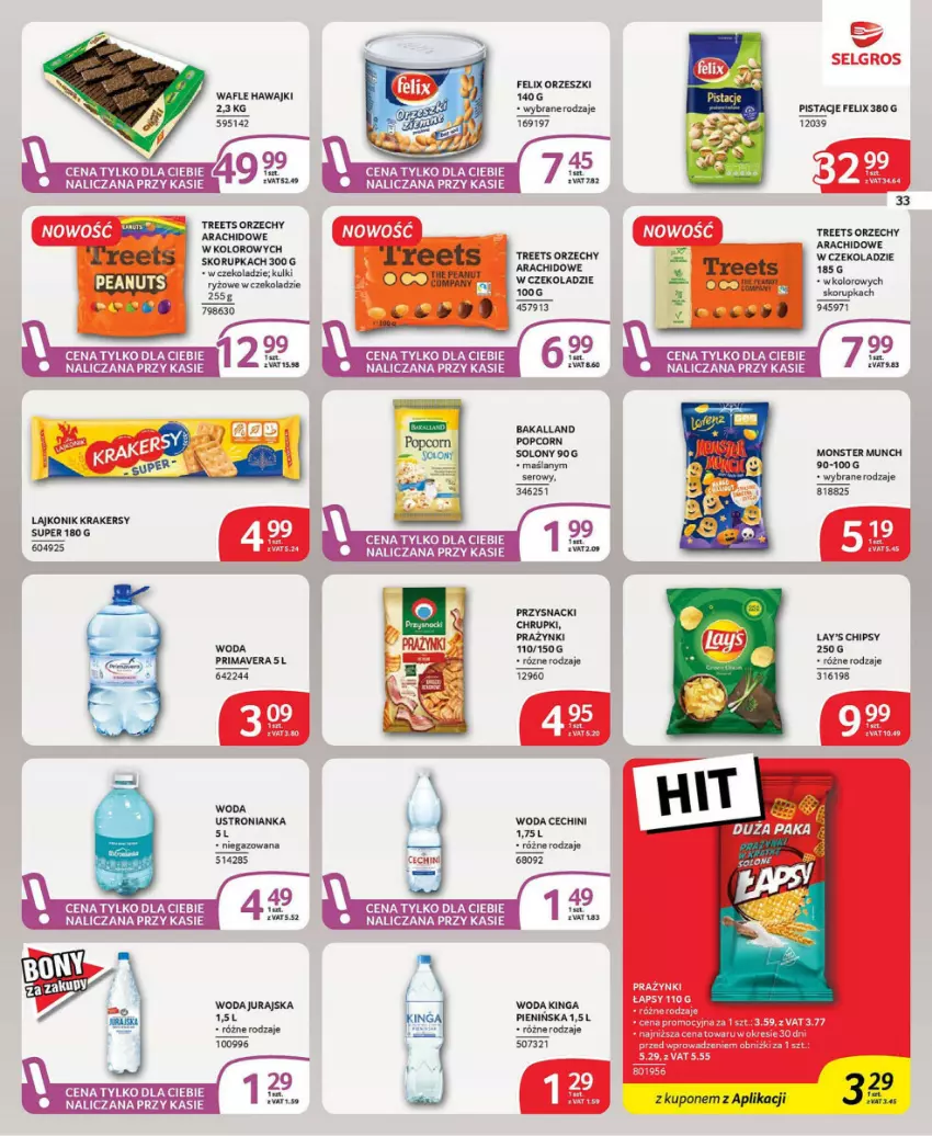 Gazetka promocyjna Selgros - ważna 21.11 do 04.12.2024 - strona 27 - produkty: Bakalland, Chipsy, Chrupki, Felix, Krakersy, Lajkonik, Monster Munch, Orzeszki, Pistacje, Popcorn, Prima, Primavera, Ryż, Wafle, Woda