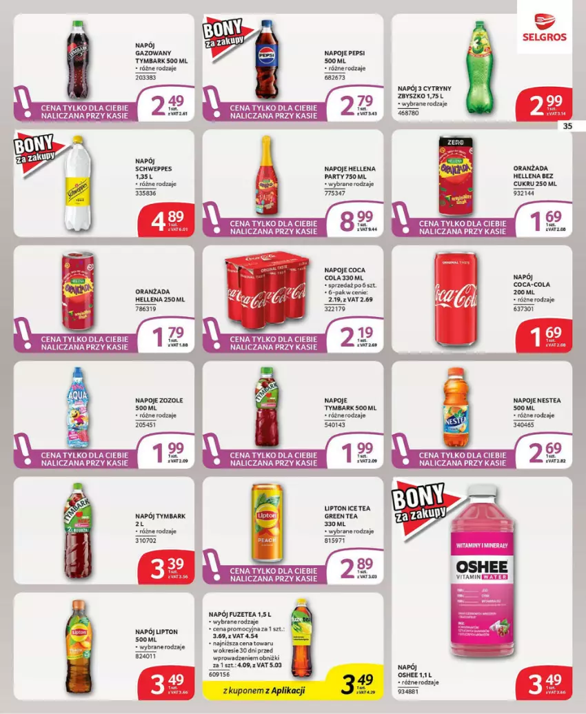 Gazetka promocyjna Selgros - ważna 21.11 do 04.12.2024 - strona 29 - produkty: Hellena, LG, Napój, Napoje, Oranżada, Oshee, Schweppes, Szyna, Tymbark