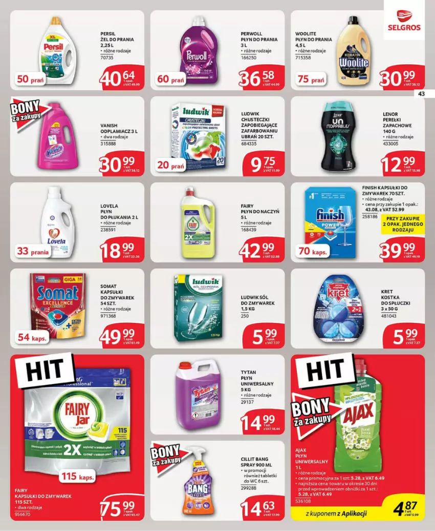 Gazetka promocyjna Selgros - ważna 21.11 do 04.12.2024 - strona 38 - produkty: Chusteczki, Cillit Bang, Fa, Fairy, Finish, Kret, Lenor, Lovela, Ludwik, Mop, Odplamiacz, Persil, Płyn do prania, Sól, Somat, Tablet, Tytan, Vanish