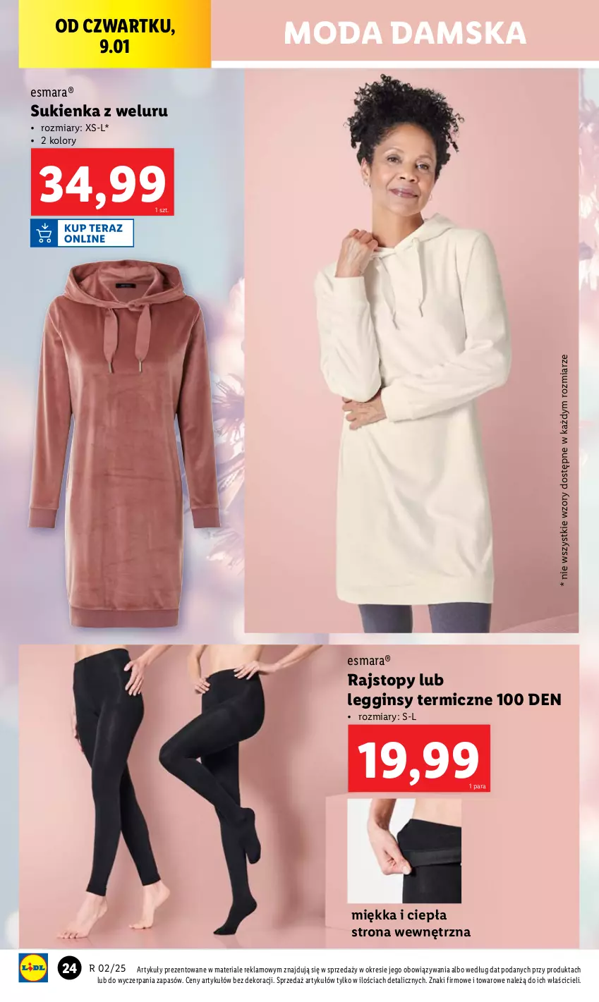 Gazetka promocyjna Lidl - GAZETKA - ważna 07.01 do 11.01.2025 - strona 24 - produkty: Gin, Legginsy, Moda, Rajstopy, Sukienka, Top