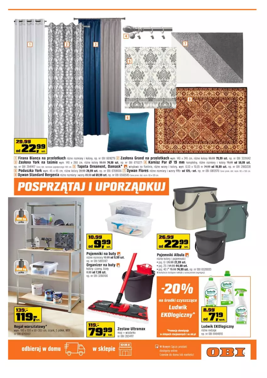 Gazetka promocyjna Obi - Gazetka OBI - ważna 29.09 do 12.10.2021 - strona 7 - produkty: Buty, Dywan, Firana, Gra, Karnisz, Ludwik, Mop, Organizer, Poduszka, Pojemnik, Tapeta, Zasłona