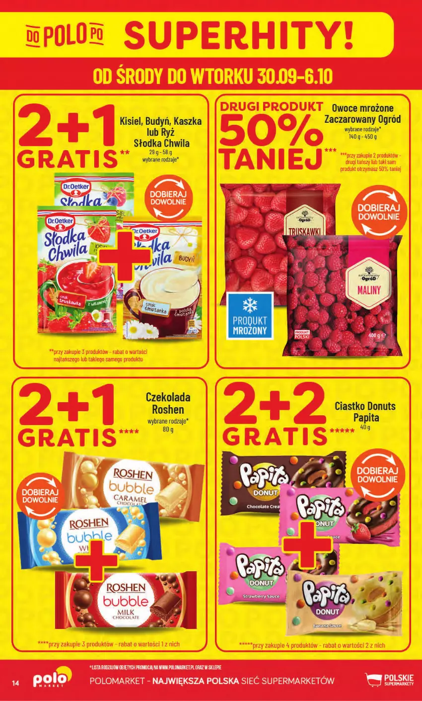 Gazetka promocyjna PoloMarket - Gazetka od 30.09 - ważna 30.09 do 06.10.2026 - strona 14 - produkty: Budyń, Czekolada, Donut, Kisiel, Maliny, Ogród, Owoce, Ryż, Słodka Chwila