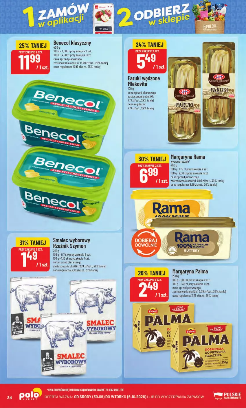 Gazetka promocyjna PoloMarket - Gazetka od 30.09 - ważna 30.09 do 06.10.2026 - strona 34 - produkty: Benecol, Fa, Mleko, Mlekovita, Palma, Rama, Smalec