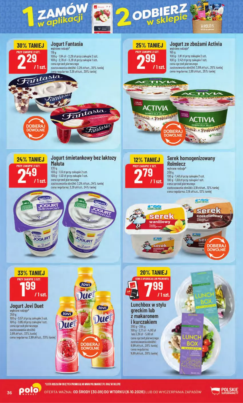 Gazetka promocyjna PoloMarket - Gazetka od 30.09 - ważna 30.09 do 06.10.2026 - strona 36 - produkty: Activia, Fa, Fanta, Jogurt, Kurczak, Makaron, Rolmlecz, Ser, Serek, Serek homogenizowany