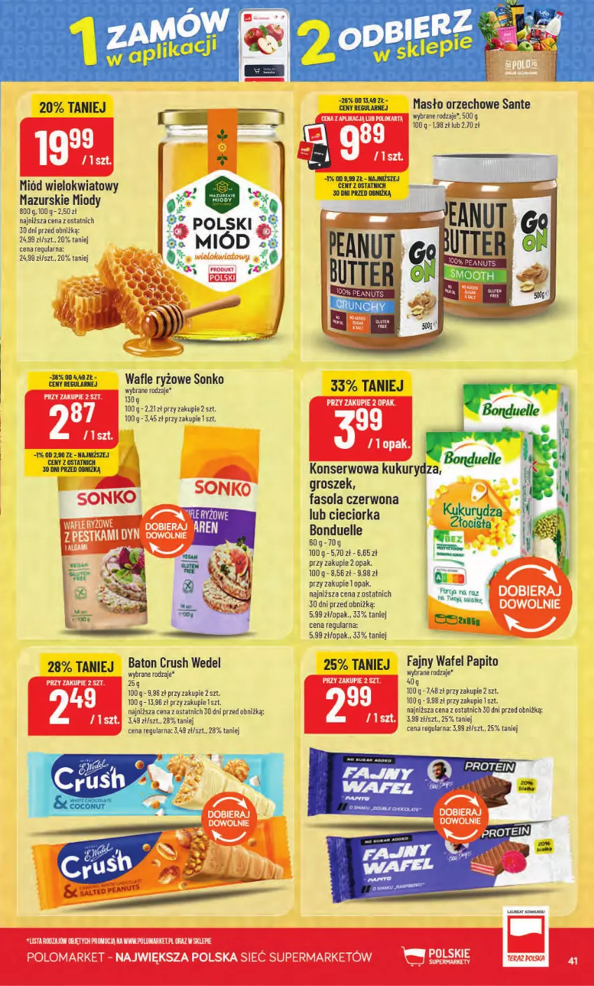 Gazetka promocyjna PoloMarket - Gazetka od 30.09 - ważna 30.09 do 06.10.2026 - strona 41 - produkty: Baton, Bonduelle, Cieciorka, Fa, Fasola, Groszek, Kukurydza, LG, Masło, Masło orzechowe, Miód, Orka, Ryż, Sante, Ser, Wafle