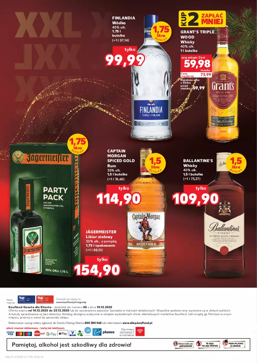 Gazetka promocyjna Kaufland - Barek Kauflandu - ważna 10.12 do 23.12.2025 - strona 36 - produkty: Captain Morgan, Finlandia, Gra, Likier, Mięta, Rum, Wagi, Whisky, Wódka