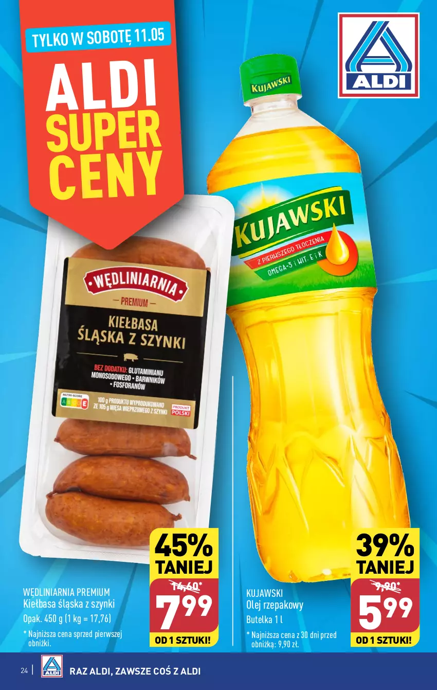 Gazetka promocyjna Aldi - Pełna oferta - ważna 06.05 do 11.05.2024 - strona 24 - produkty: Kiełbasa, Kiełbasa śląska, Kujawski, Olej, Olej rzepakowy