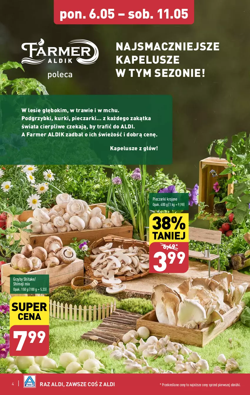 Gazetka promocyjna Aldi - Pełna oferta - ważna 06.05 do 11.05.2024 - strona 4 - produkty: Fa, Grzyby, Piec, Pieczarki krojone, Podgrzybki