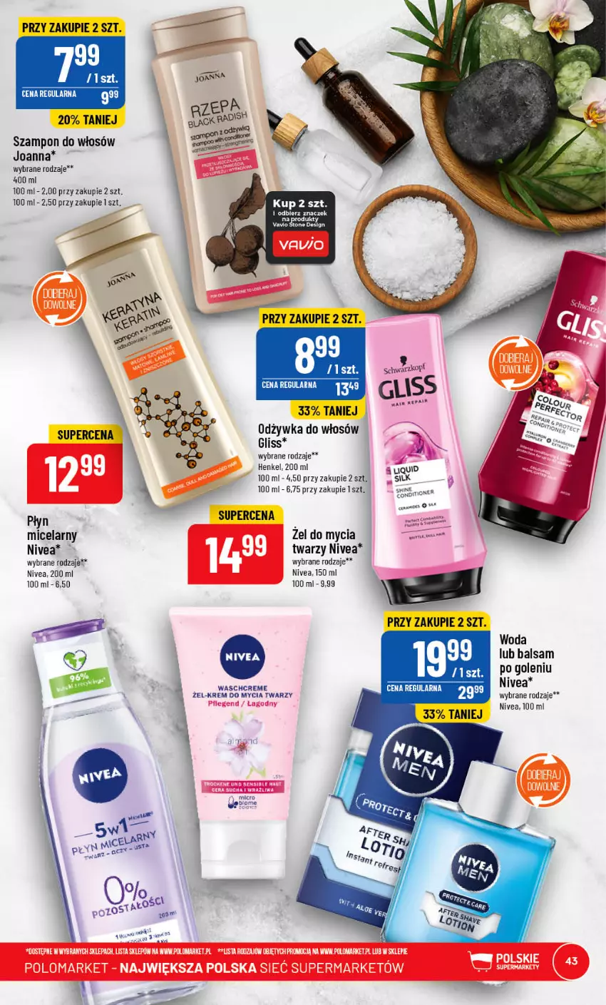 Gazetka promocyjna PoloMarket - Gazetka pomocyjna - ważna 19.04 do 25.04.2023 - strona 43 - produkty: Balsam po goleniu, Joanna, Nivea, Odżywka, Szampon, Woda