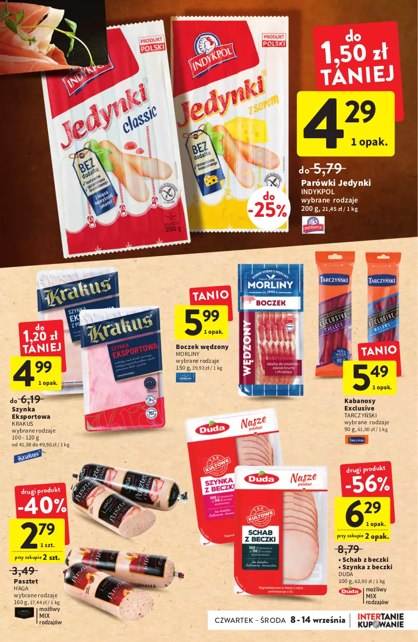 Gazetka promocyjna Intermarche - Gazetka Intermarche - ważna 08.09 do 14.09.2022 - strona 17 - produkty: Boczek, Duda, Kabanos, Krakus, Morliny, Parówki, Pasztet, Por, Sport, Szynka, Szynka z beczki, Tarczyński