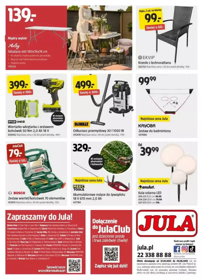 Gazetka promocyjna Jula - ważna 22.05 do 04.06.2025 - strona 39 - produkty: Akumulator, Anslut, Fa, Gin, Krzesło, Noż, Nożyce, Odkurzacz, Odkurzacz przemysłowy, Tarka, Warka, Wkręt, Wkrętarka, Zestaw wierteł