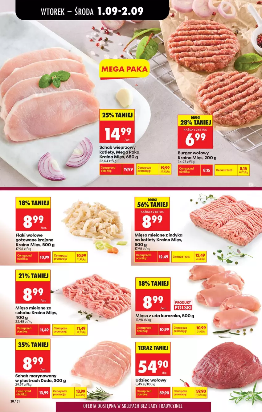 Gazetka promocyjna Biedronka - Od Wtorku - ważna 01.09 do 05.09.2026 - strona 34 - produkty: Burger, Duda, Fa, Flaki, Flaki wołowe, Kotlet, Kurczak, Mięso, Mięso mielone, Mięso z uda kurczaka, Schab wieprzowy, Tera