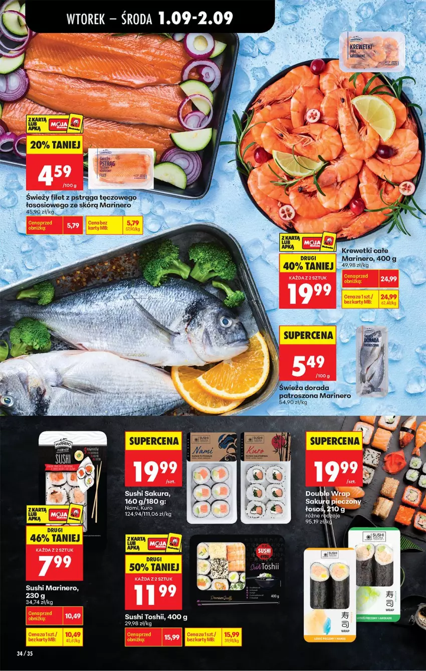 Gazetka promocyjna Biedronka - Od Wtorku - ważna 01.09 do 05.09.2026 - strona 40 - produkty: Fa, Filet z pstrąga, Krewetki, Mango, Pstrąg, Sos, Sushi
