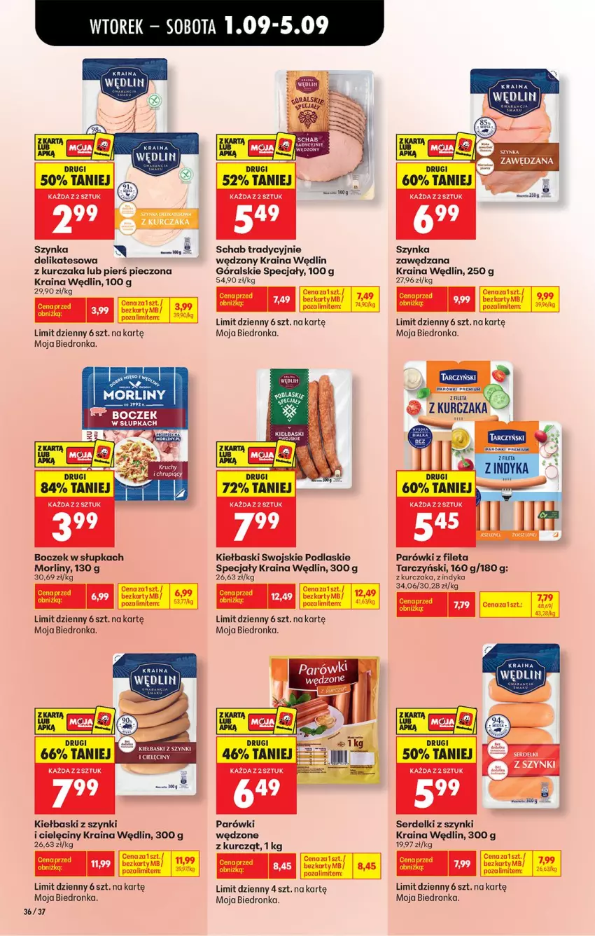 Gazetka promocyjna Biedronka - Od Wtorku - ważna 01.09 do 05.09.2026 - strona 42 - produkty: Boczek, Fa, Kurczak, Morliny, Parówki, Piec, Podlaski, Ser, Serdelki, Szynka, Tarczyński