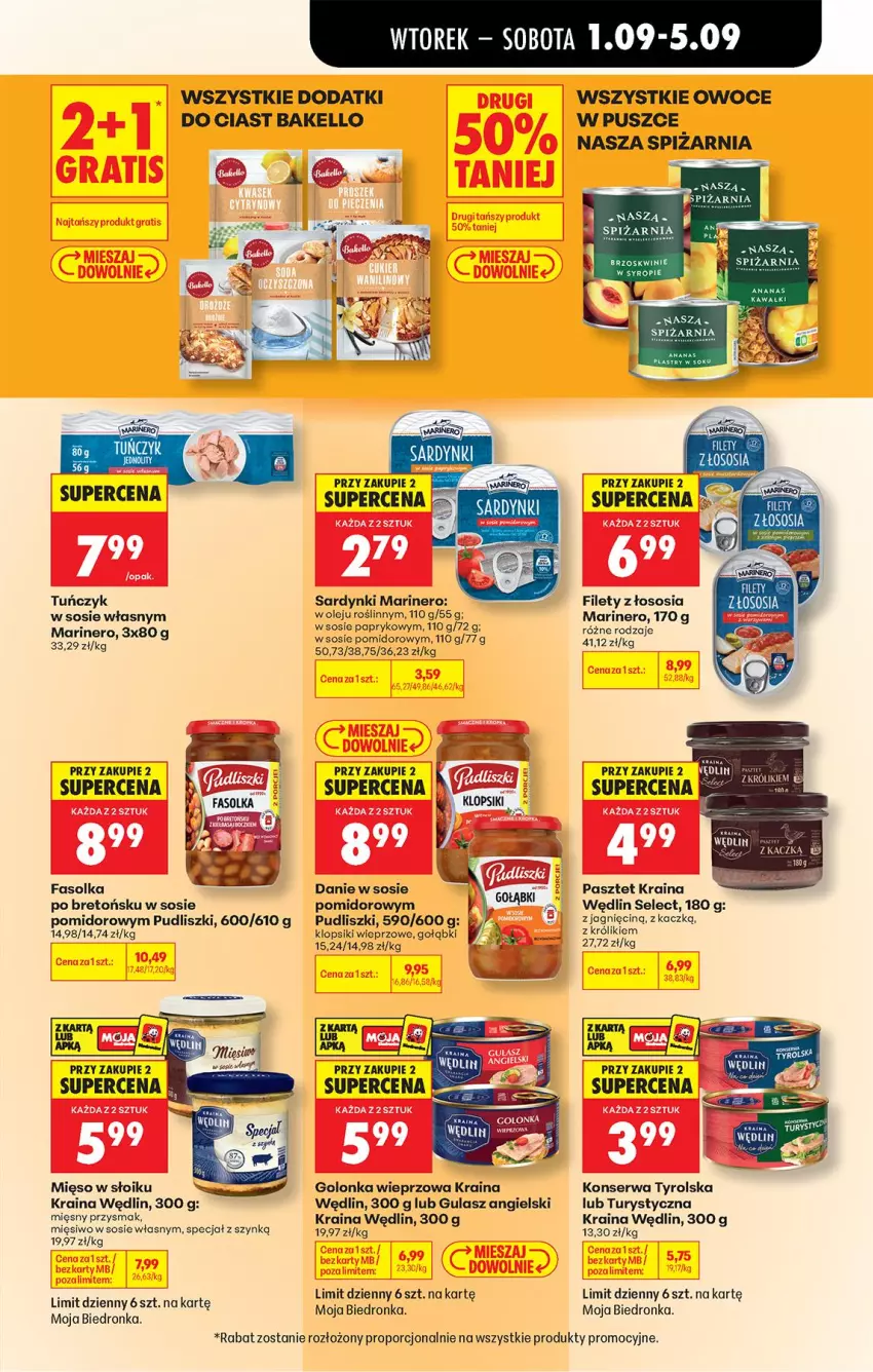 Gazetka promocyjna Biedronka - Od Wtorku - ważna 01.09 do 05.09.2026 - strona 51 - produkty: Brzoskwinie, Fa, Golonka wieprzowa, Kawa, Klopsiki, Królik, Mięso, Mięso w słoiku, Olej, Owoce, Pasztet, Por, Pudliszki, Sardynki, Ser, Sok, Sos, Syrop, Tuńczyk