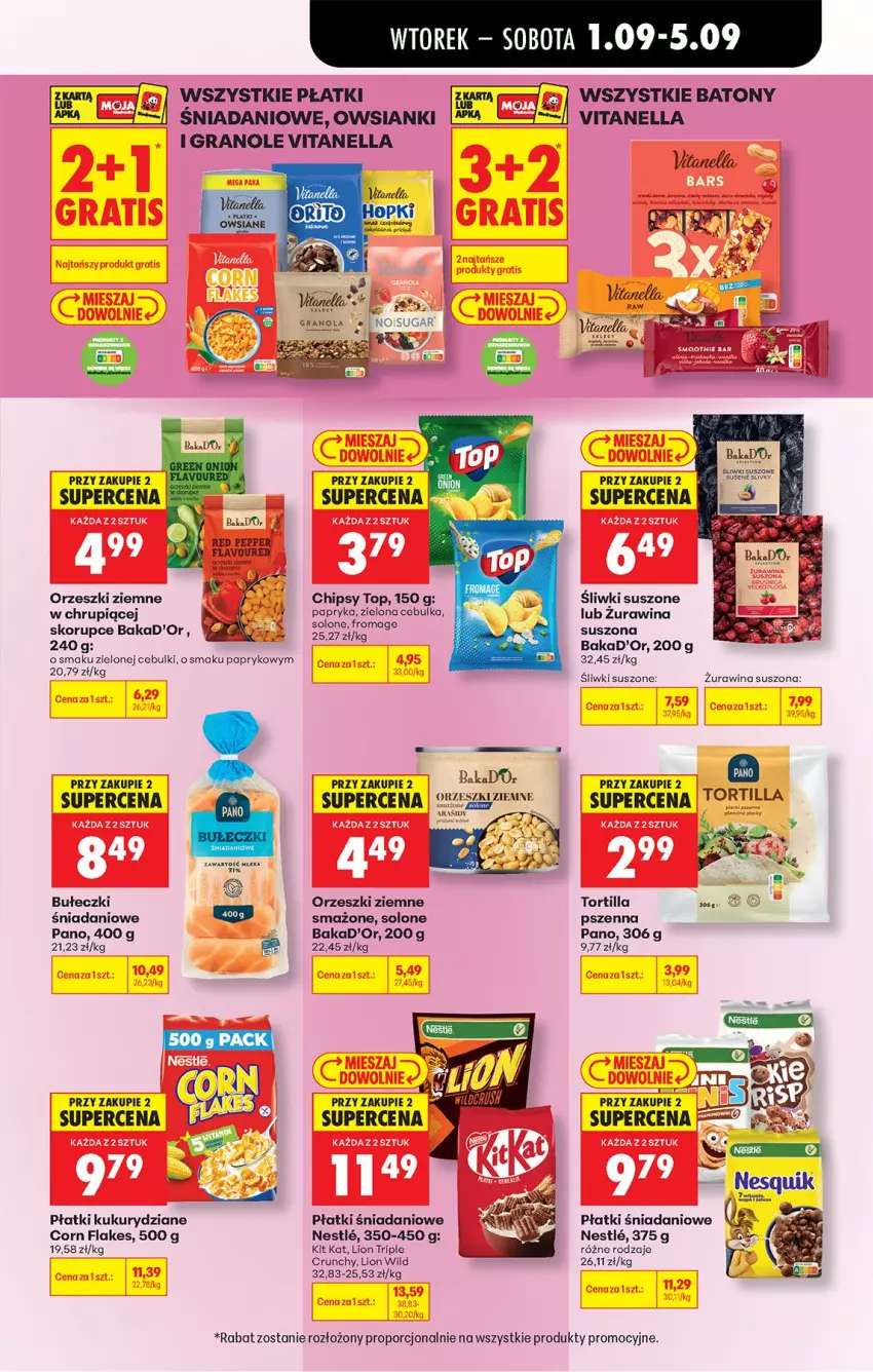Gazetka promocyjna Biedronka - Od Wtorku - ważna 01.09 do 05.09.2026 - strona 53 - produkty: Baton, Bułeczki, Chipsy, Corn flakes, Danio, Gra, Kit Kat, Lion, Nesquik, Orzeszki, Orzeszki ziemne, Papryka, Por, Top, Tortilla