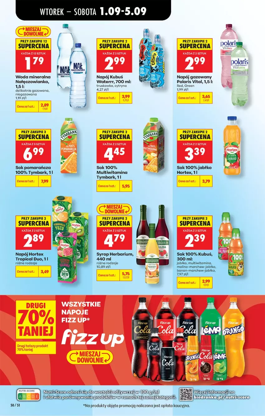 Gazetka promocyjna Biedronka - Od Wtorku - ważna 01.09 do 05.09.2026 - strona 60 - produkty: Hortex, Kubuś, Nałęczowianka, Napój, Napój gazowany, Sok, Syrop, Tropical, Tymbark, Woda, Woda mineralna