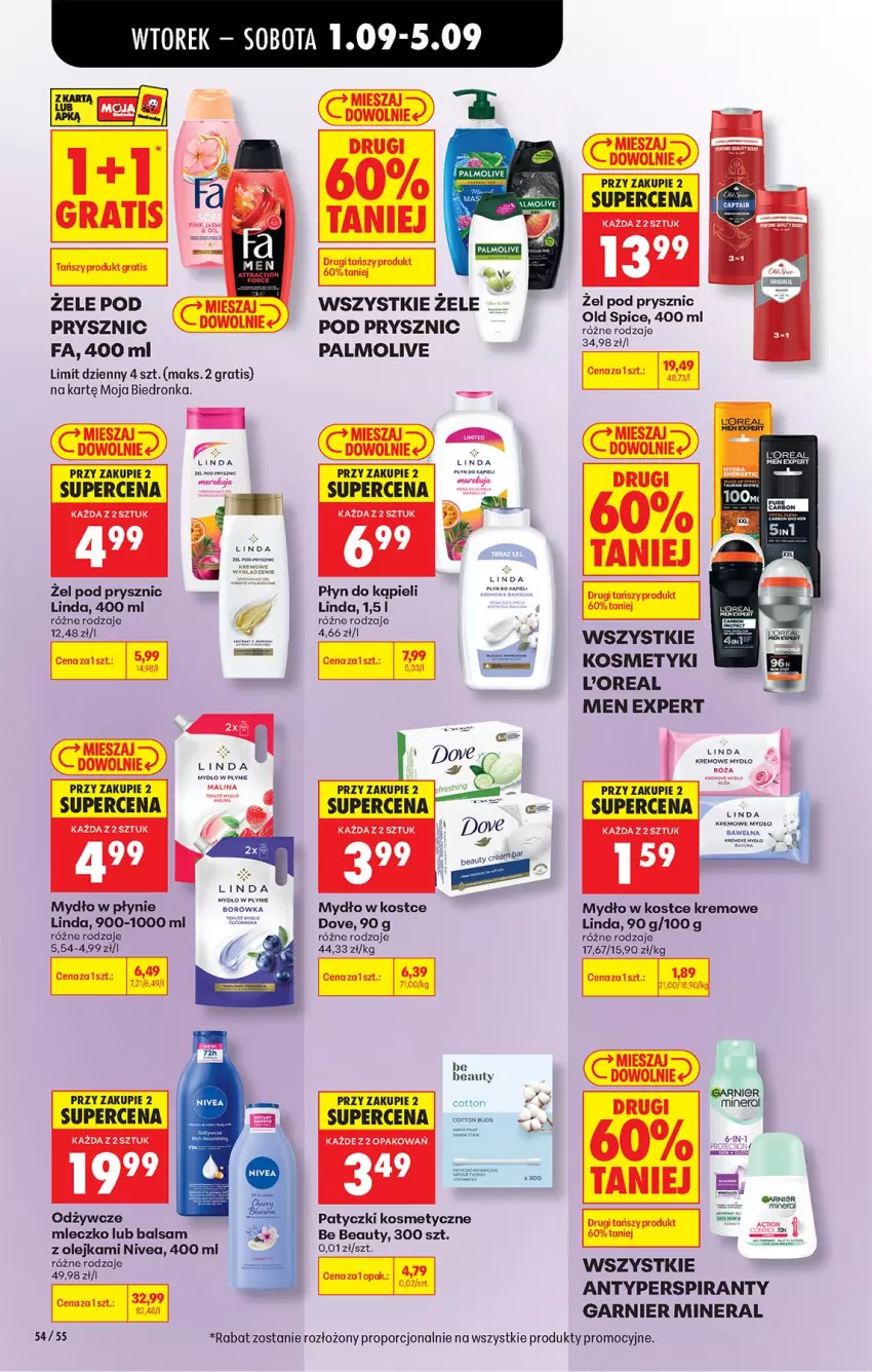 Gazetka promocyjna Biedronka - Od Wtorku - ważna 01.09 do 05.09.2026 - strona 66 - produkty: Antyperspirant, Be Be, Borówka, Dove, Fa, Garnier, Gra, Kozaki, Mleczko, Mydło, Mydło w płynie, Nivea, Old Spice, Olej, Palmolive, Patyczki kosmetyczne, Płyn do kąpieli, Por, Wełna