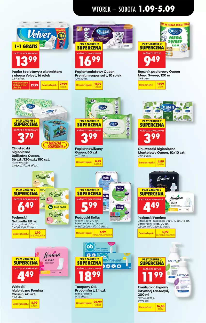 Gazetka promocyjna Biedronka - Od Wtorku - ważna 01.09 do 05.09.2026 - strona 69 - produkty: Bell, Bella, Chusteczki, Emulsja, Fa, Lactacyd, Naturell, Naturella, O.B., Papier, Papier toaletowy, Perfecta, Podpaski, Ręcznik, Tampony, Tera, Velvet, Wkładki
