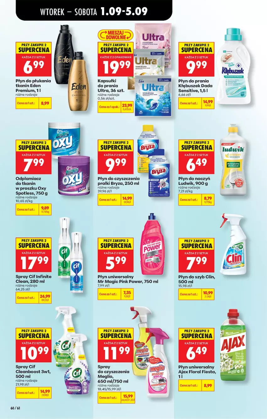Gazetka promocyjna Biedronka - Od Wtorku - ważna 01.09 do 05.09.2026 - strona 72 - produkty: Ajax, Bryza, Cif, Clin, Dada, Flora, Ludwik, Odplamiacz, Płyn do płukania, Płyn do prania, Płyn do szyb, Pralki