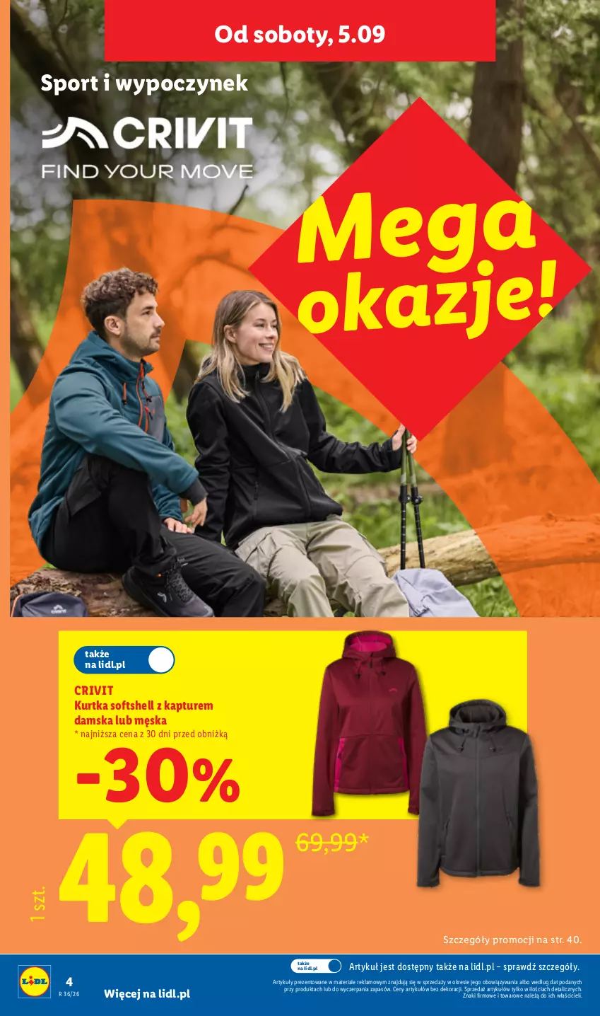 Gazetka promocyjna Lidl - Gazetka ważna od 31.08. do 05.09. - ważna 31.08 do 05.09.2026 - strona 4 - produkty: Kurtka, Kurtka softshell, Por, Sport