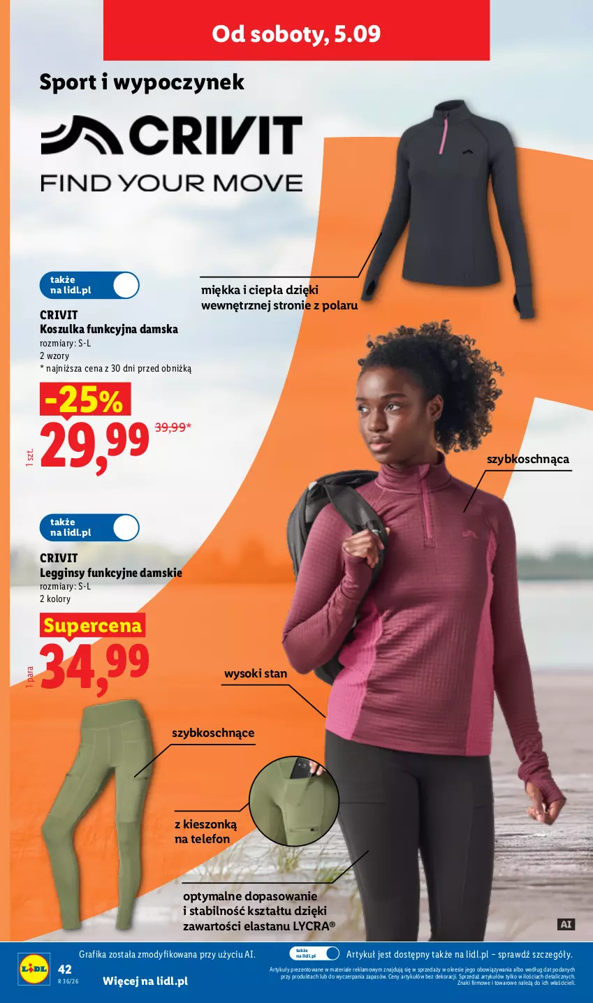 Gazetka promocyjna Lidl - Gazetka ważna od 31.08. do 05.09. - ważna 31.08 do 05.09.2026 - strona 50 - produkty: Gin, Gra, Grafika, Kosz, Koszulka, Koszulka funkcyjna, Legginsy, Por, Sok, Sport, Telefon