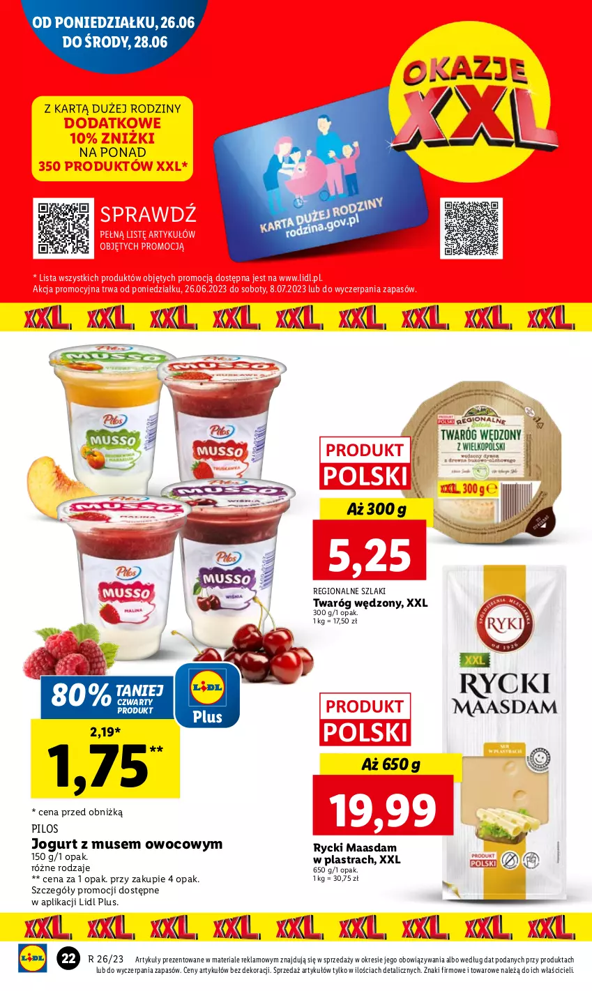 Gazetka promocyjna Lidl - GAZETKA - ważna 26.06 do 28.06.2023 - strona 24 - produkty: Jogurt, Maasdam, Mus, Pilos, Twaróg