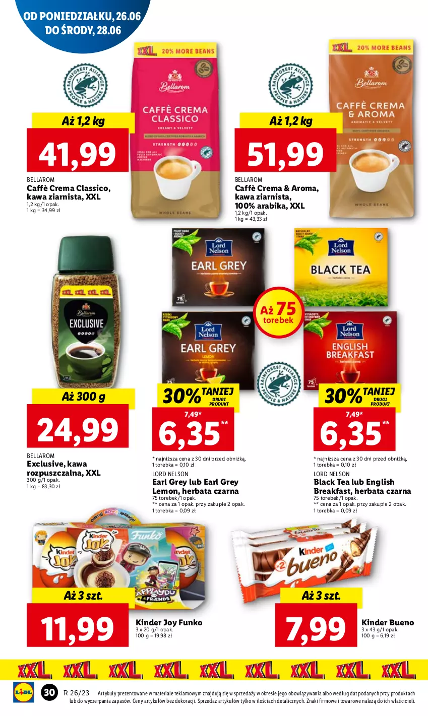 Gazetka promocyjna Lidl - GAZETKA - ważna 26.06 do 28.06.2023 - strona 32 - produkty: Bell, Bella, Earl Grey, Fa, Herbata, Herbata czarna, Kawa, Kawa rozpuszczalna, Kawa ziarnista, Kinder, Kinder Bueno, Lack, Torebka