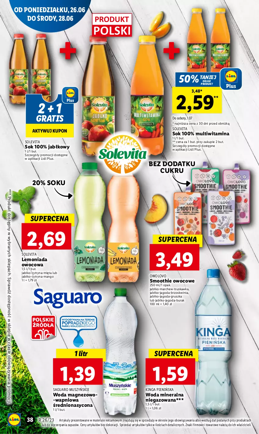 Gazetka promocyjna Lidl - GAZETKA - ważna 26.06 do 28.06.2023 - strona 40 - produkty: Gra, Lemoniada, Magnez, Mango, Mięta, Mus, Smoothie, Sok, Woda, Woda mineralna