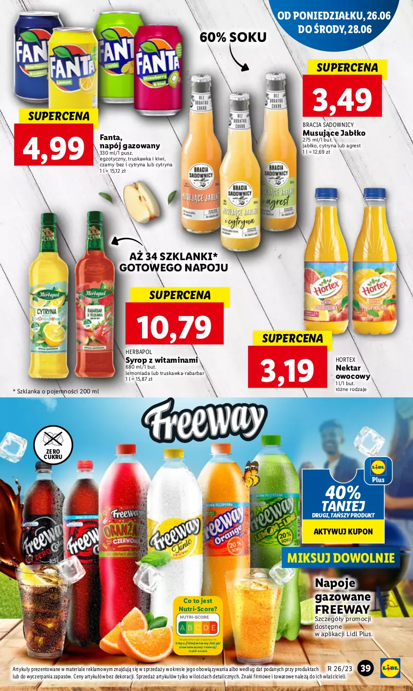 Gazetka promocyjna Lidl - GAZETKA - ważna 26.06 do 28.06.2023 - strona 41 - produkty: Fa, Fanta, Gres, Herbapol, Hortex, Kiwi, Lanki, Lemoniada, Mus, Napój, Napój gazowany, Napoje, Nektar, Sok, Syrop, Szklanka, Wazon