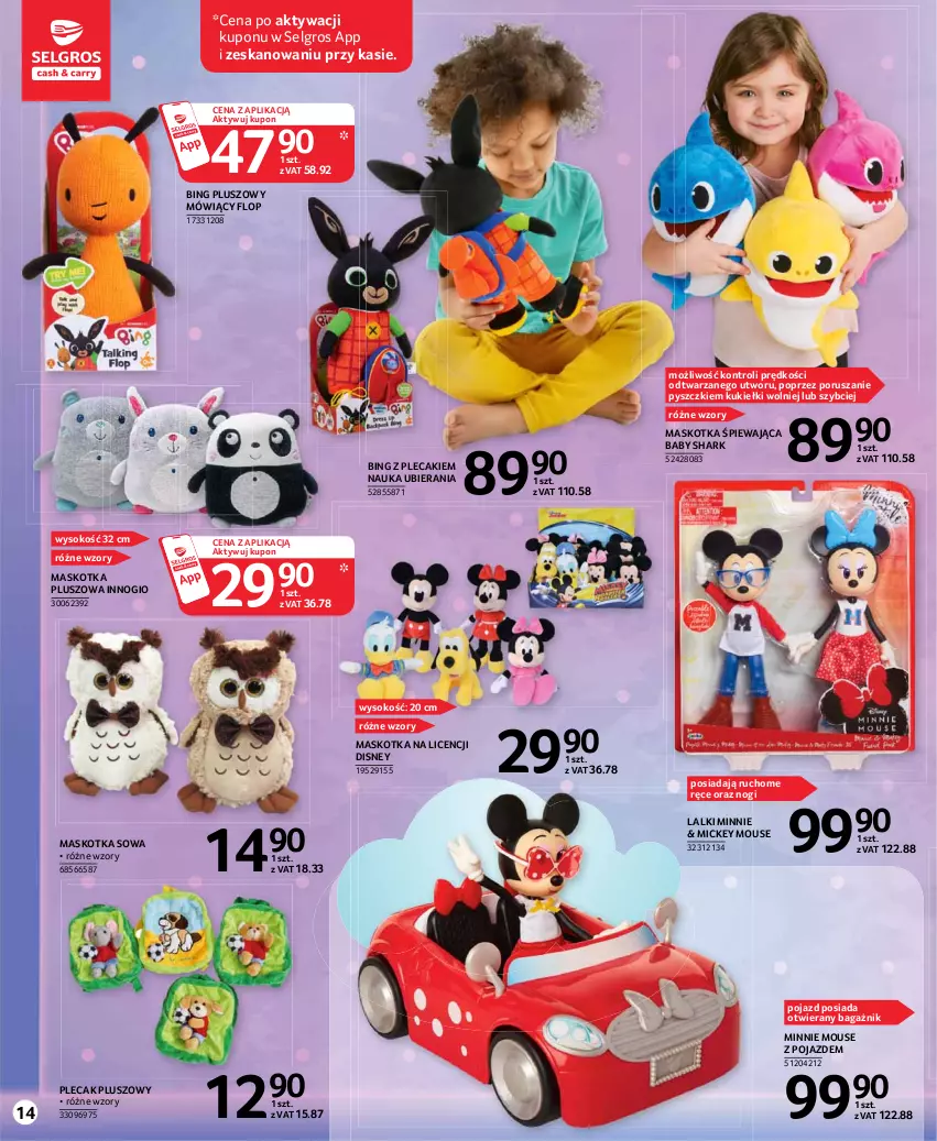 Gazetka promocyjna Selgros - Katalog Dzień Dziecka - ważna 13.05 do 26.05.2021 - strona 14 - produkty: Disney, Kiełki, LG, Maskotka pluszowa, Minnie, Plecak, Pojazd, Por, Sok