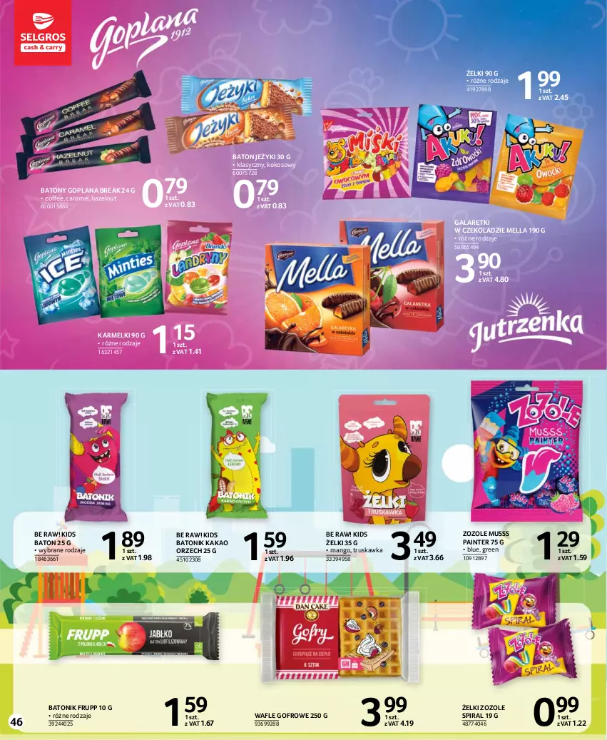 Gazetka promocyjna Selgros - Katalog Dzień Dziecka - ważna 13.05 do 26.05.2021 - strona 46 - produkty: Baton, Gala, Galaretki, Goplana, Jeżyki, Kakao, Kokos, LANA, Mango, Mus, Tonik, Wafle