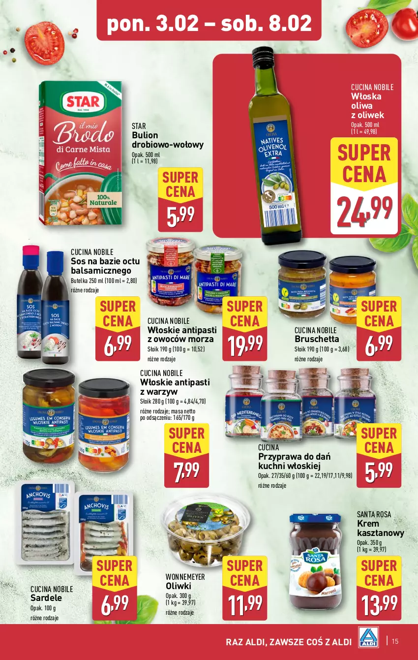 Gazetka promocyjna Aldi - Pełna oferta - ważna 03.02 do 08.02.2025 - strona 15 - produkty: Bulion, Lion, Oliwa, Oliwa z oliwek, Oliwki, Sos