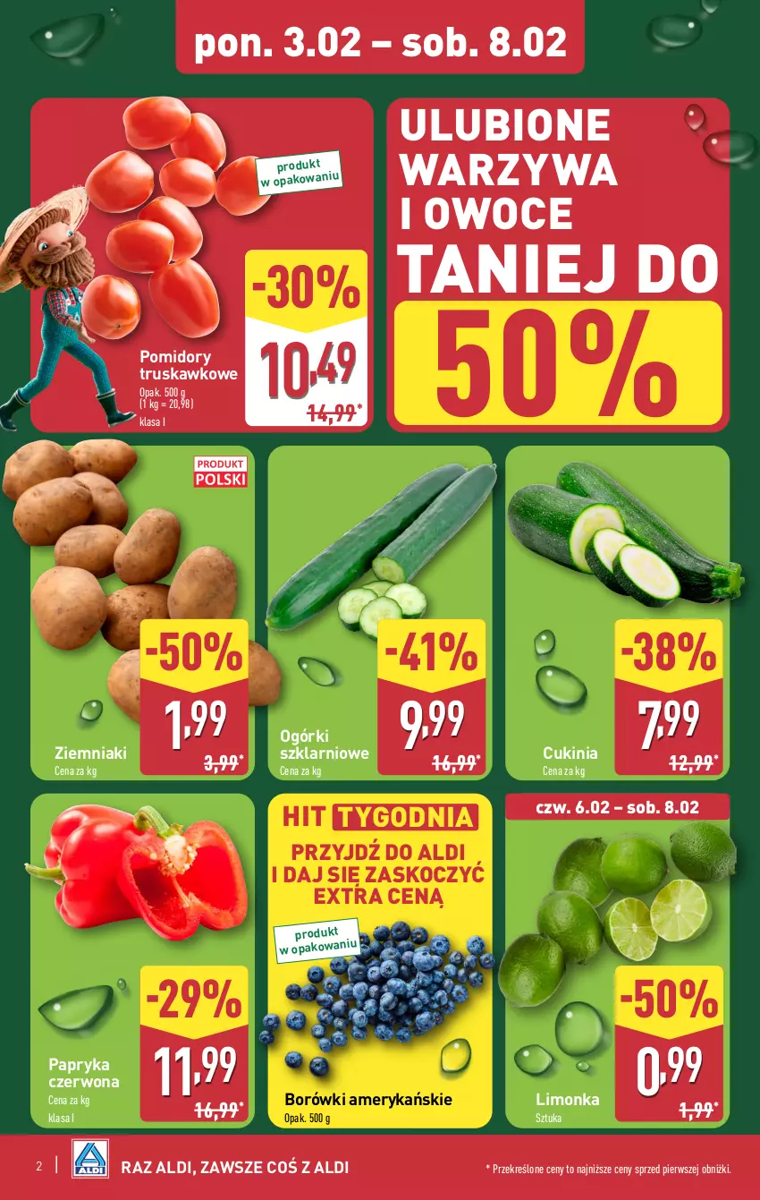 Gazetka promocyjna Aldi - Pełna oferta - ważna 03.02 do 08.02.2025 - strona 2 - produkty: Koc, Limonka, Owoce, Papryka, Papryka czerwona, Pomidory, Warzywa, Warzywa i owoce, Ziemniaki