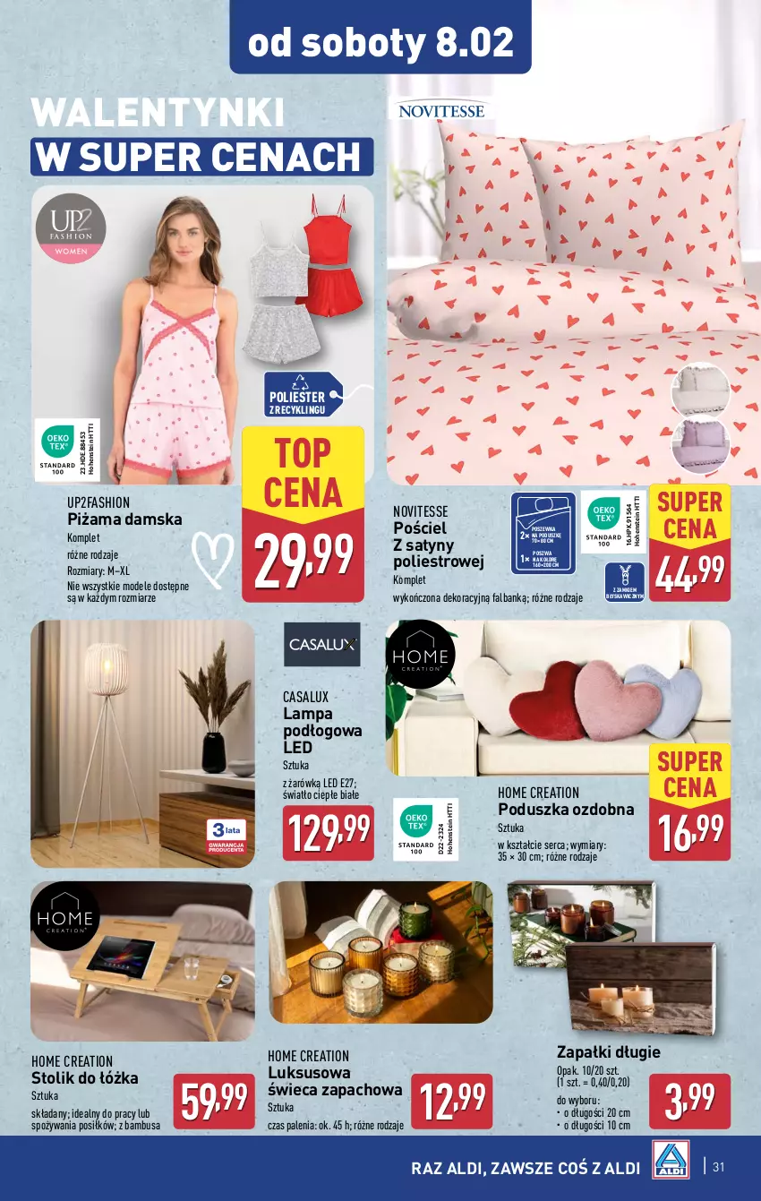 Gazetka promocyjna Aldi - Pełna oferta - ważna 03.02 do 08.02.2025 - strona 31 - produkty: Fa, HP, Lampa, Lampa podłogowa, Piżama, Poduszka, Pościel, Poszewka, Ser, Stolik, Top