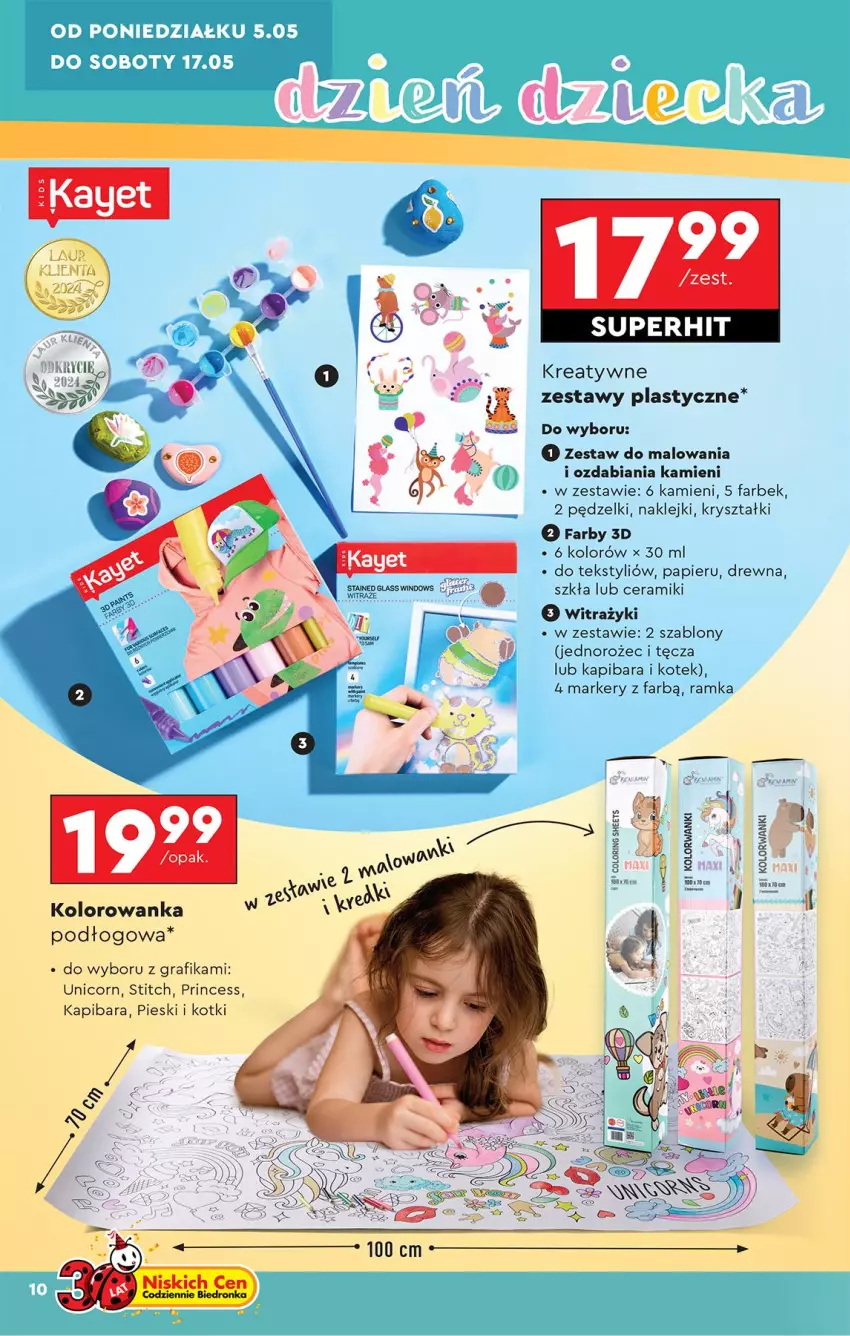 Gazetka promocyjna Biedronka - Okazje Tygodnia - ważna 05.05 do 17.05.2025 - strona 10 - produkty: Fa, Gra, Grafika, Jednorożec, Klej, Kolorowanka, Kotek, Marker, Papier, Ramka, Zestaw do malowania