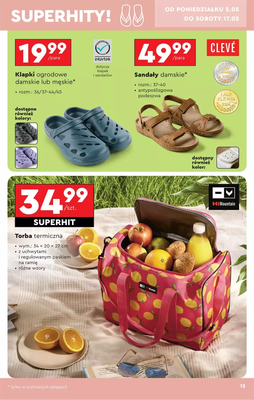 Gazetka promocyjna Biedronka - Okazje Tygodnia - ważna 05.05 do 17.05.2025 - strona 13 - produkty: Klapki, Sandał, Torba