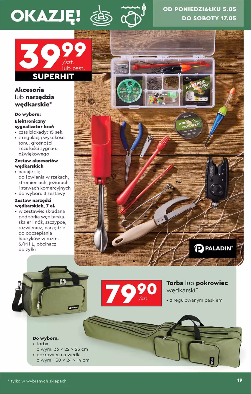 Gazetka promocyjna Biedronka - Okazje Tygodnia - ważna 05.05 do 17.05.2025 - strona 19 - produkty: Haczyk, Pokrowiec, Rum, Sok, Szczypce, Torba, Zestaw narzędzi