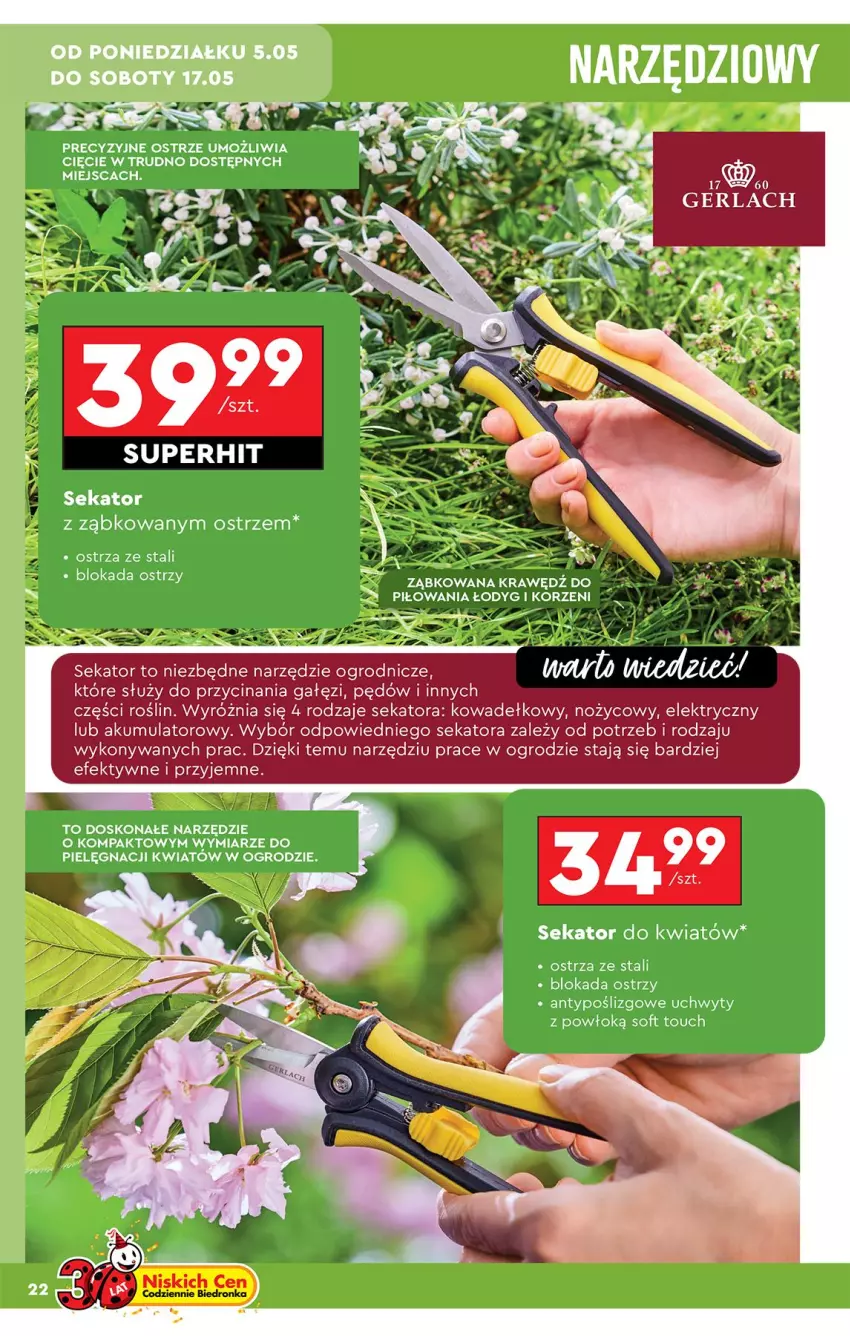 Gazetka promocyjna Biedronka - Okazje Tygodnia - ważna 05.05 do 17.05.2025 - strona 22 - produkty: Akumulator, Noż, Sekator, Uchwyty