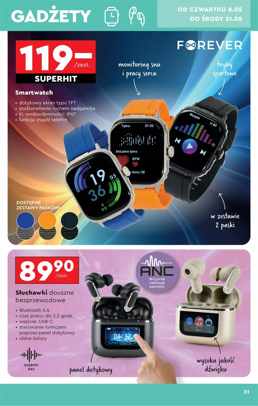 Gazetka promocyjna Biedronka - Okazje Tygodnia - ważna 05.05 do 17.05.2025 - strona 51 - produkty: Por, Ser, Słuchawki, Smartwatch, Telefon