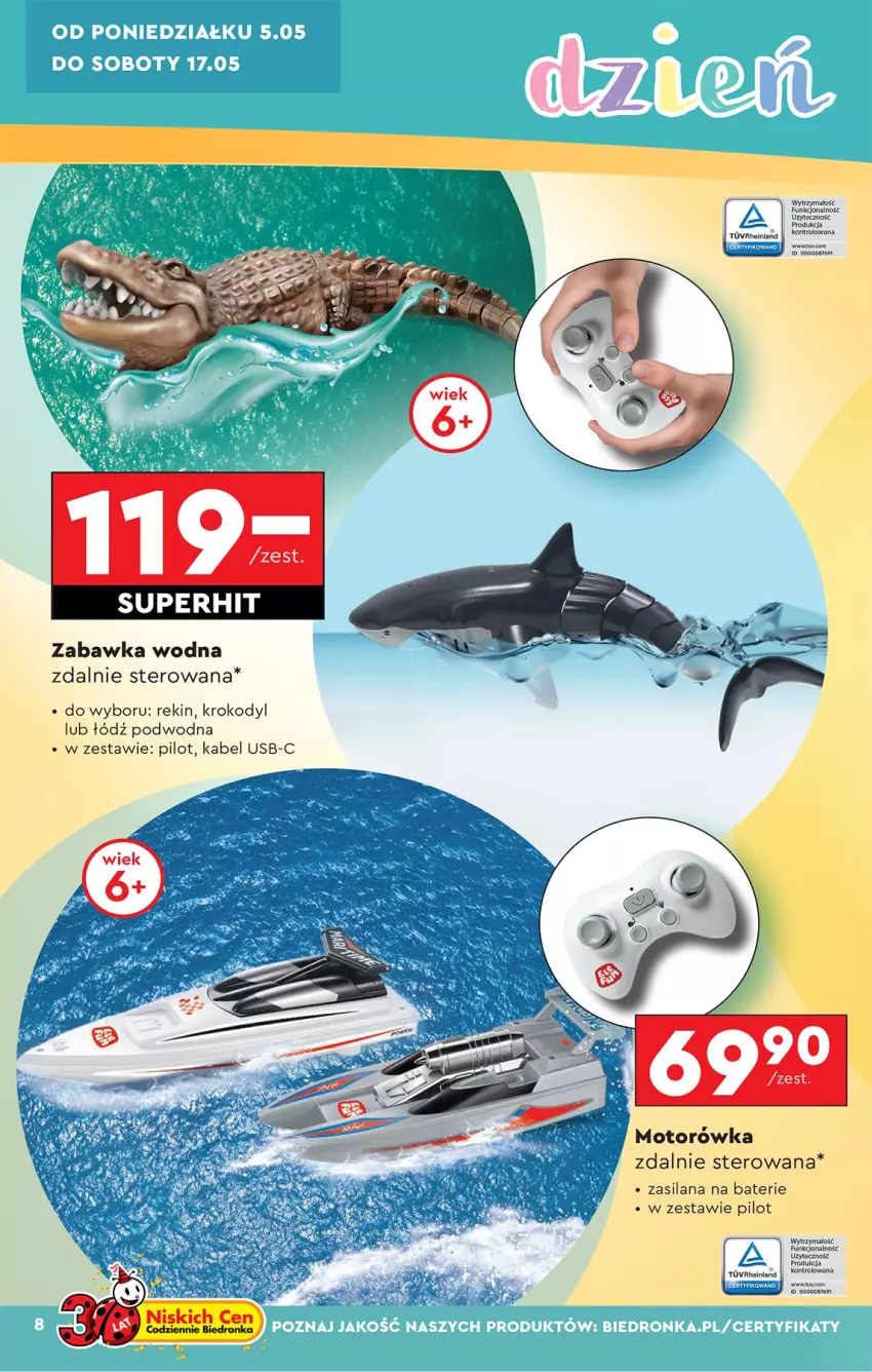 Gazetka promocyjna Biedronka - Okazje Tygodnia - ważna 05.05 do 17.05.2025 - strona 8 - produkty: Kabel USB, LANA, Motorówka, Silan, Zabawka
