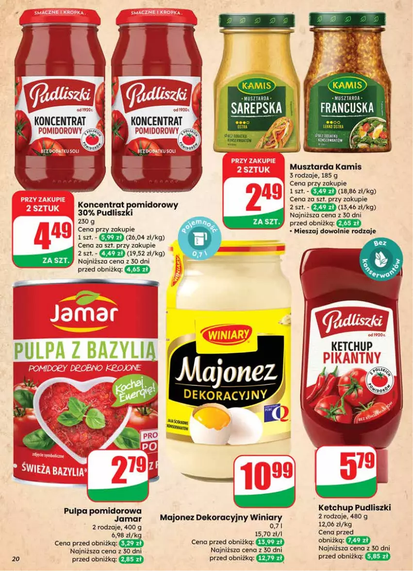 Gazetka promocyjna Dino - Gazetka 08 / 2026 - ważna 18.02 do 24.02.2026 - strona 20 - produkty: Kamis, Ketchup, Majonez, Mus, Musztarda, Pudliszki, Pulpa pomidorowa, Winiary