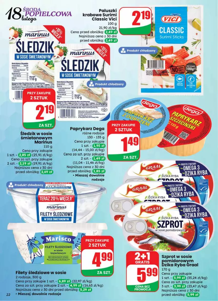 Gazetka promocyjna Dino - Gazetka 08 / 2026 - ważna 18.02 do 24.02.2026 - strona 22 - produkty: Dega, Gra, Papryka, Paprykarz, Ryba, Sos, Szprot, Tera
