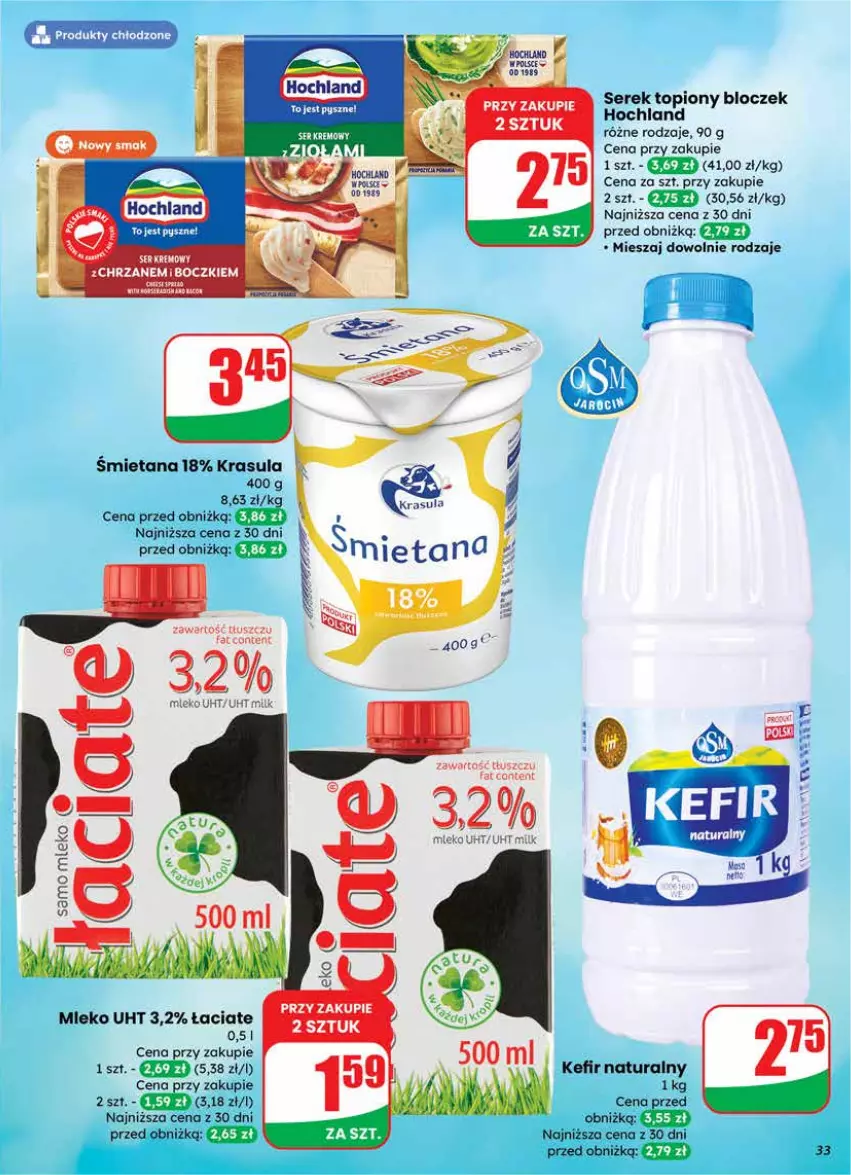 Gazetka promocyjna Dino - Gazetka 08 / 2026 - ważna 18.02 do 24.02.2026 - strona 33 - produkty: Chrzan, Fa, Hochland, Kefir, Kefir naturalny, Mleko, Ser, Serek, Top