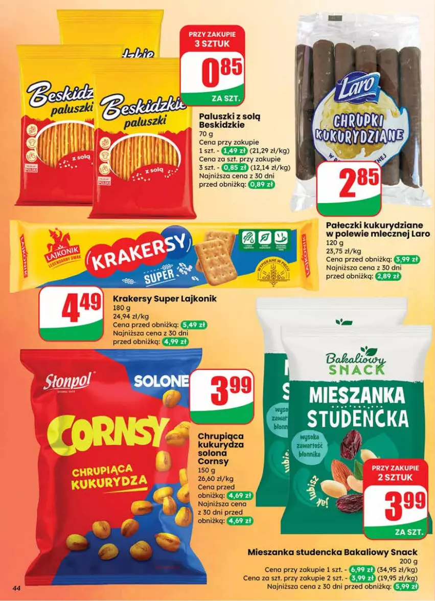Gazetka promocyjna Dino - Gazetka 08 / 2026 - ważna 18.02 do 24.02.2026 - strona 44 - produkty: Beskidzki, Krakersy, Kukurydza, Lajkonik, Mieszanka studencka
