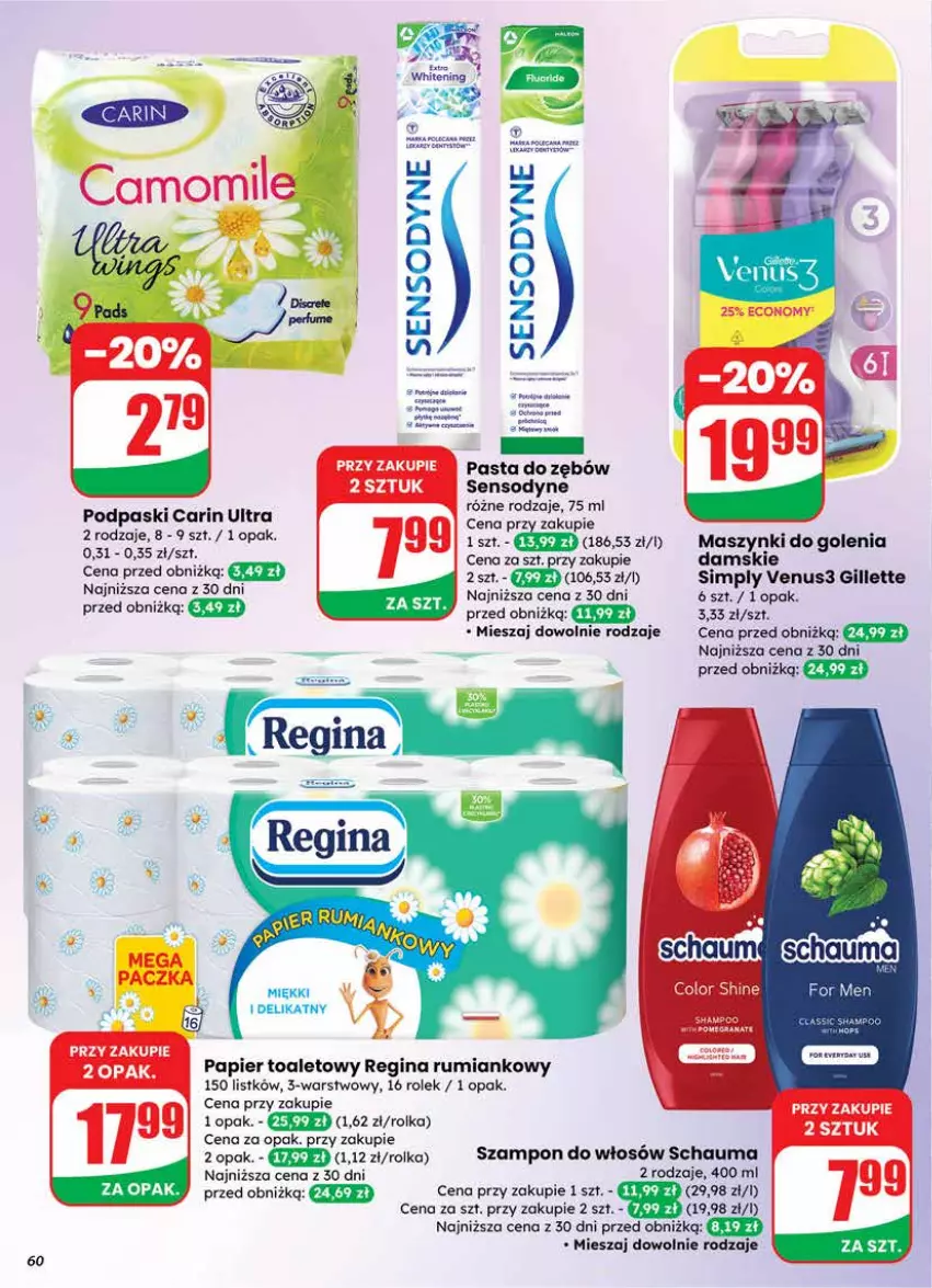 Gazetka promocyjna Dino - Gazetka 08 / 2026 - ważna 18.02 do 24.02.2026 - strona 60 - produkty: Gillette, Gin, Papier, Papier toaletowy, Pasta do zębów, Podpaski, Rum, Schauma, Sensodyne, Szampon, Venus