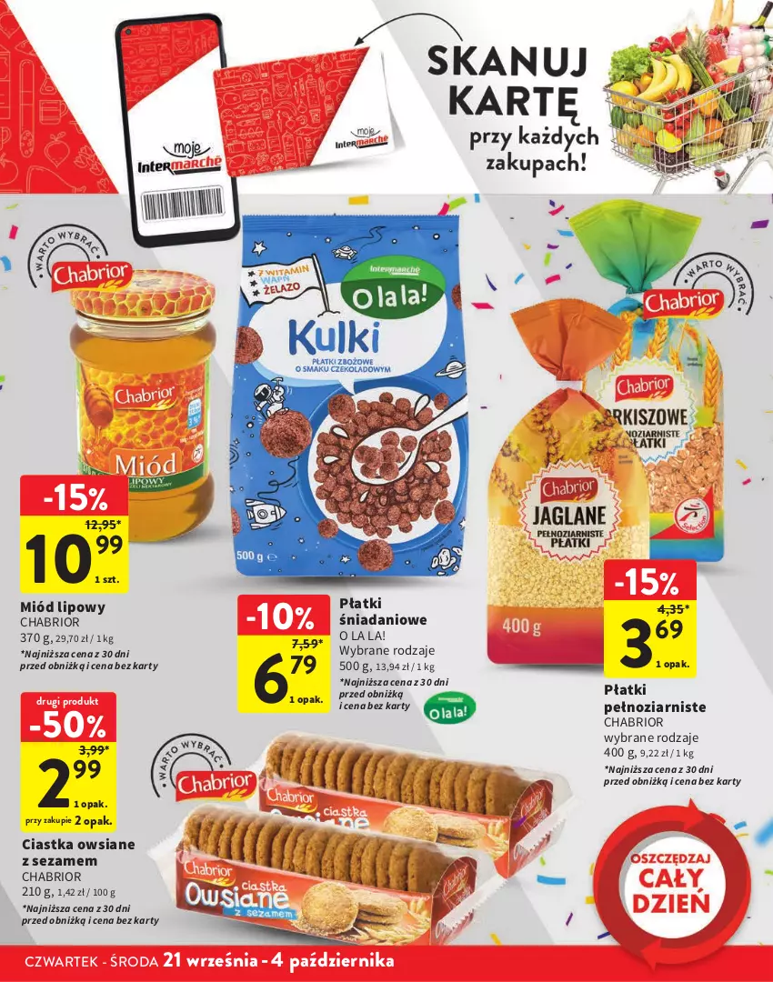 Gazetka promocyjna Intermarche - Gazetka Intermarche - ważna 21.09 do 04.10.2023 - strona 11 - produkty: Chabrior, Ciastka, Ciastka owsiane, Danio, Miód, Sezam