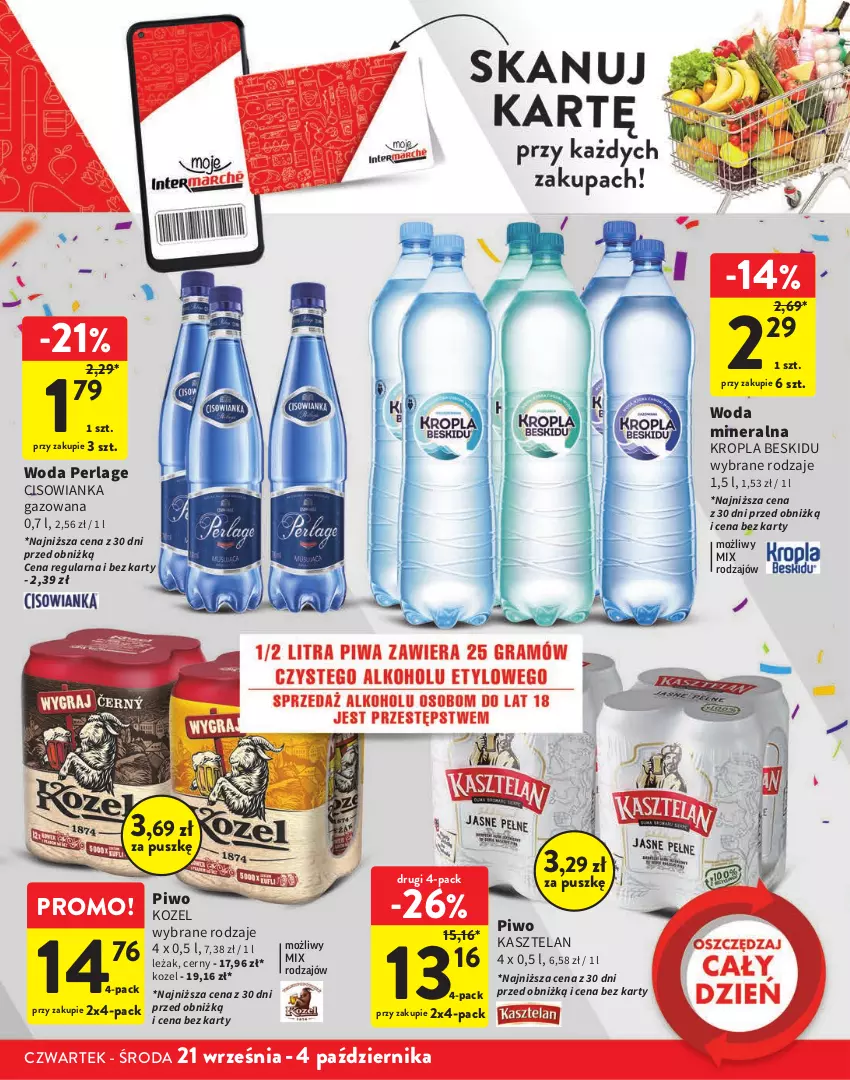 Gazetka promocyjna Intermarche - Gazetka Intermarche - ważna 21.09 do 04.10.2023 - strona 17 - produkty: Cisowianka, Kasztelan, Kozel, Piwo, Woda, Woda mineralna